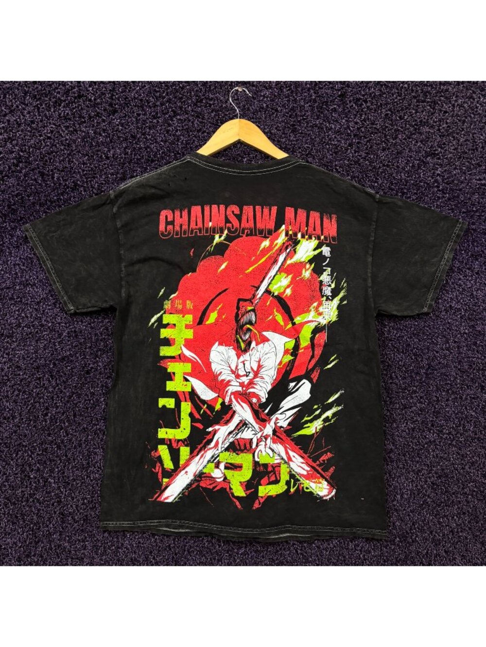 Chainsaw Man Double Sided Mineral Wash Anime T-Shirt Size Medium